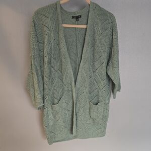 Sage Green Open Front Knit Cardigan